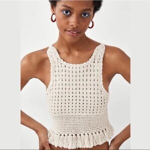NWT Zara Cream Crochet Boho Top SMALL